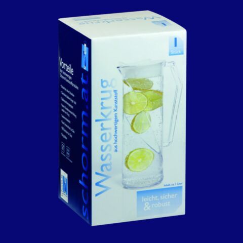 Wasserkrug 1l SAN glasklar + Deckel für Krug transparent in Verkaufskarton