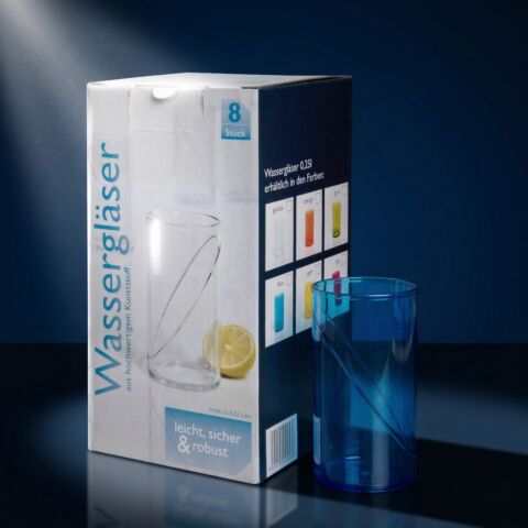 Wasserglas 0,25l SAN blau 8-er Karton
